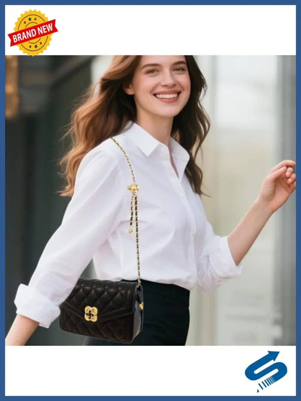 Quilted Faux Leather Crossbody Bag for Women Satchel Handbag with Chain Strap